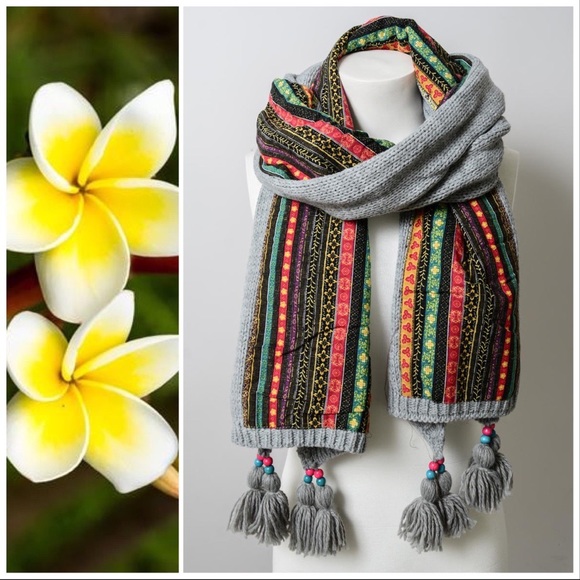 Bohemian Knit Braided & Tassel Scarf - Picture 3 of 8